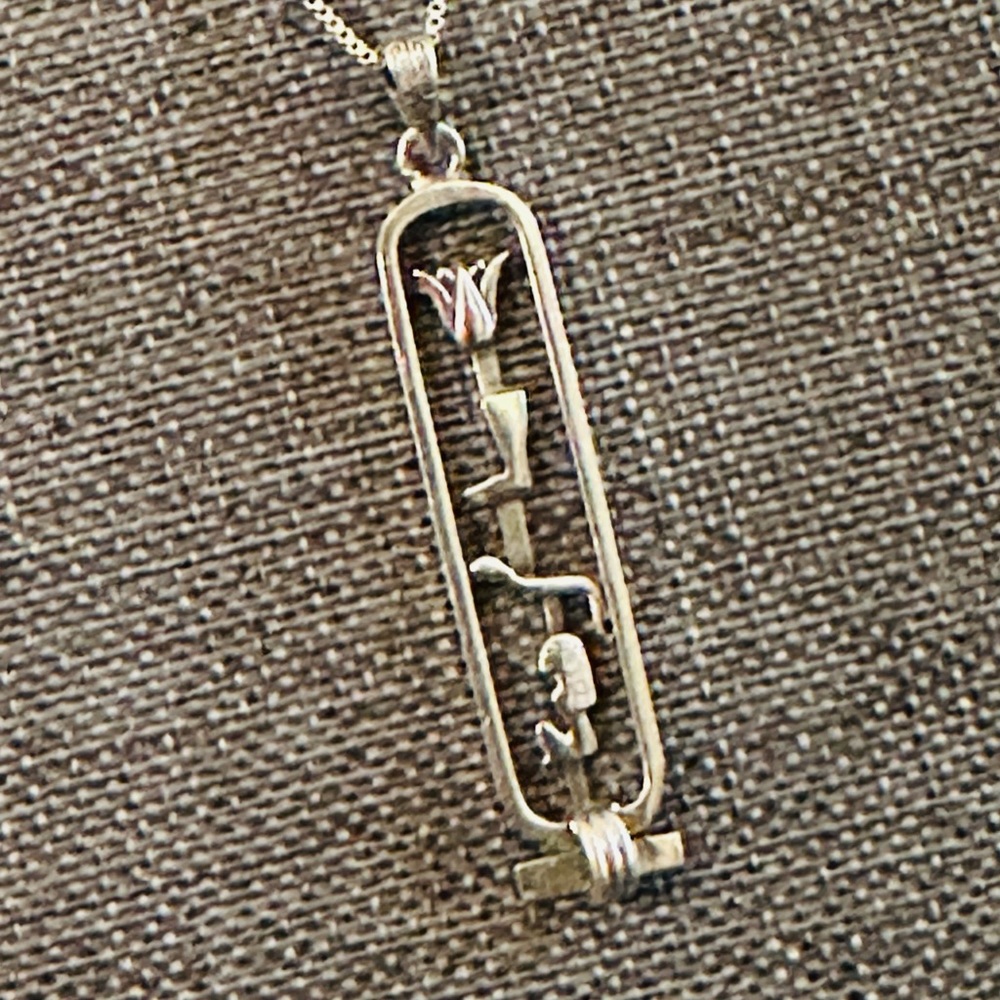 Sterling Silver 925 Ancient Egyptian Style Cartouche Pendant Necklace